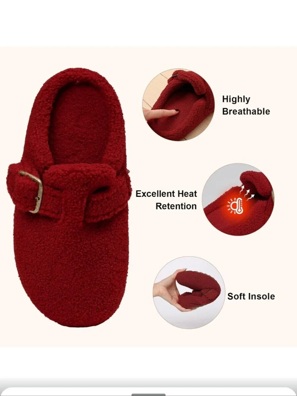 Cozy Red Sherpa Buckle Slip-On Slippers